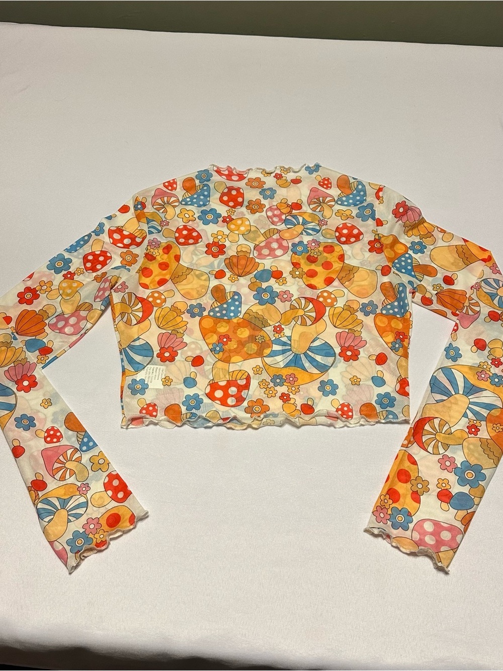 Multicolor Mesh Crop Top with Pastel mushroom  Print